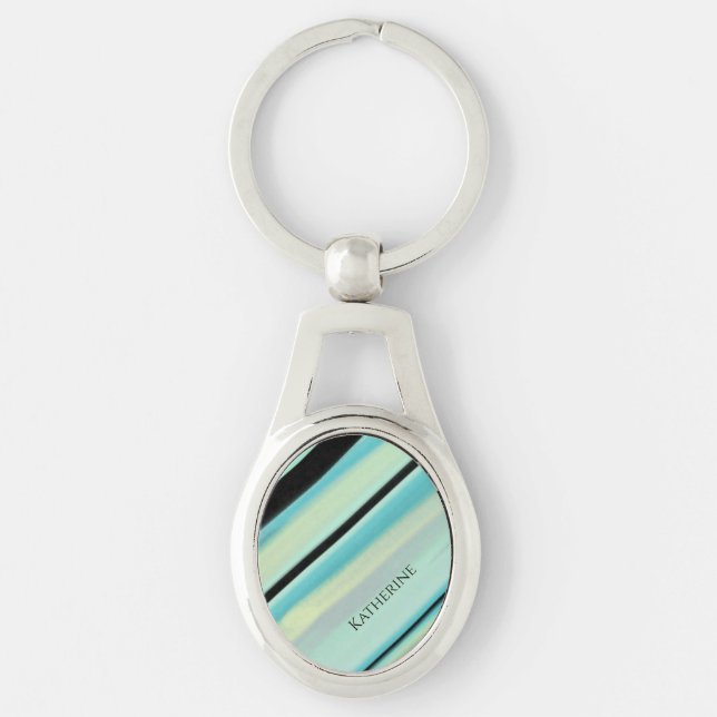Porte-clés Nom personnalisé Rayures Turquoise Tranquille  (Devant)
