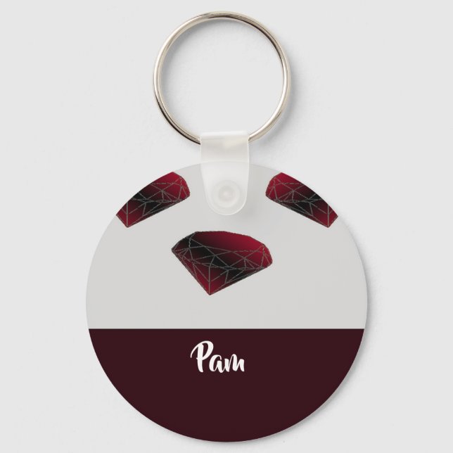 Porte-clés Nom personnalisé rubis rouge pierres précieuses (Recto)