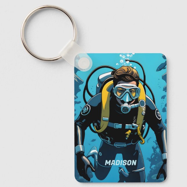 Porte-clés Nom personnalisé Scuba Diver (Recto)