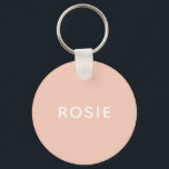 Porte-clés Nom personnalisé Simple Minimaliste Rose<br><div class="desc">Ajoutez votre propre nom. Modifiez la couleur et le texte en fonction de vos préférences.</div>