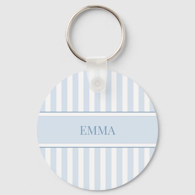Porte-clés Nom personnalisé simple rayé bleu moderne prépa (Recto)