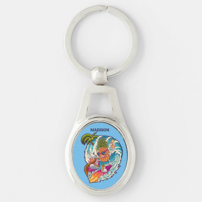Porte-clés Nom personnalisé Surfing Pineapple (Devant)