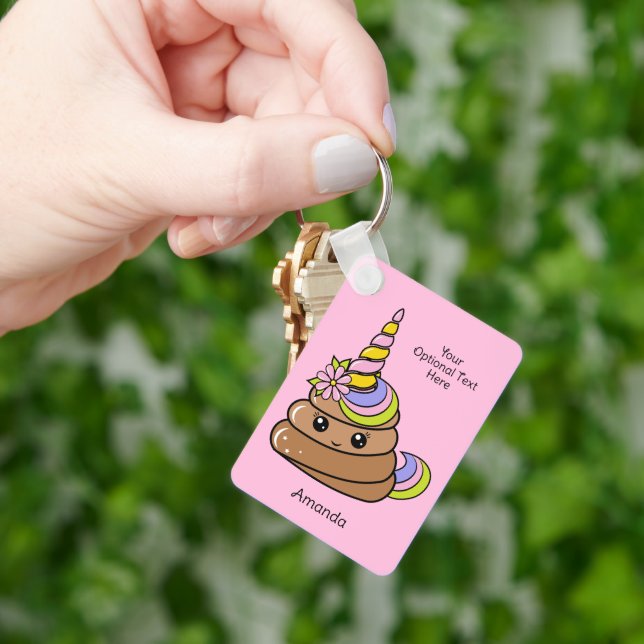 Porte-clés Nom personnalisé & Texte Caca de Licorne (main)