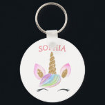 Porte-clés Nom personnalisé Unicorn Gold Parties scintillant<br><div class="desc">Nom personnalisé Unicorn Gold Parties scintillant Kids Cute Rainbow</div>