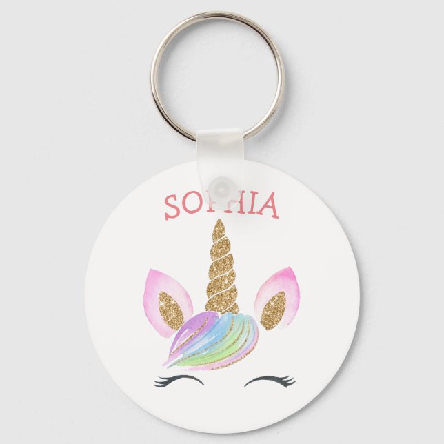 Porte-clés Nom personnalisé Unicorn Gold Parties scintillant  (Recto)