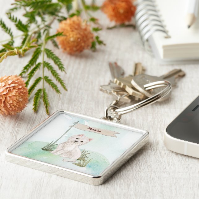 Porte-clés Nom personnalisé Westie chien animal de compagnie (Côté)