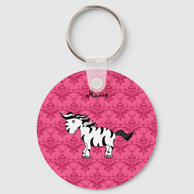 Porte-clés Nom personnalisé zebra rose damask (Recto)