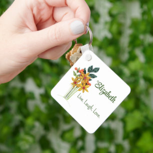 Porte-clés Nom personnel, Citation, Fleurs en papier enroulé,