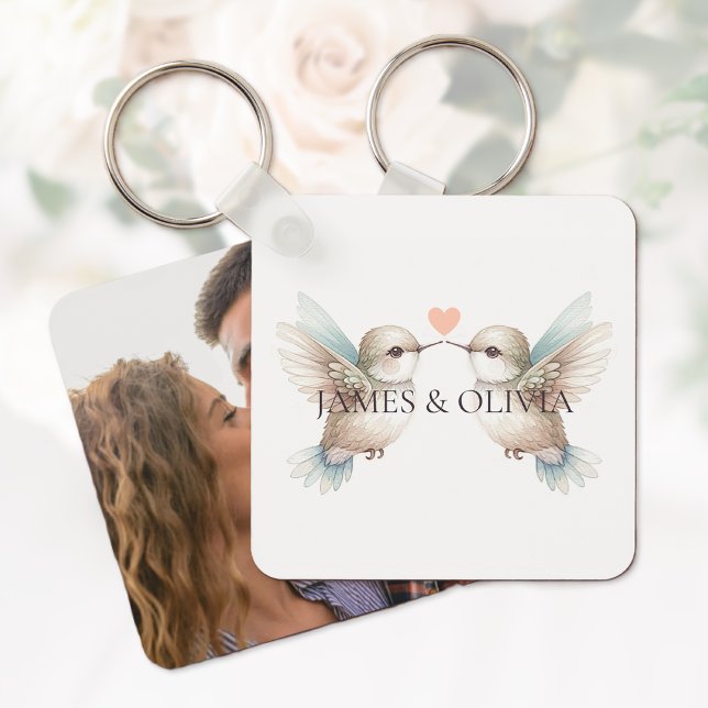Porte-clés Nom Photo Romantique Colibri  (Adorable Hummingbirds Add Photo Name Keychain)