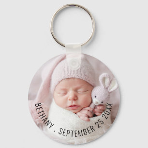 Porte-clés Nom photo simple pour bébé Date de Faire-part de n