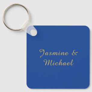 Porte-clés Noms de couple de calligraphie chic adorables bleu