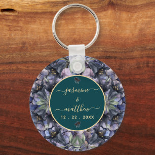 Porte-clés Noms de Couple Floral Noir Classique Mariage