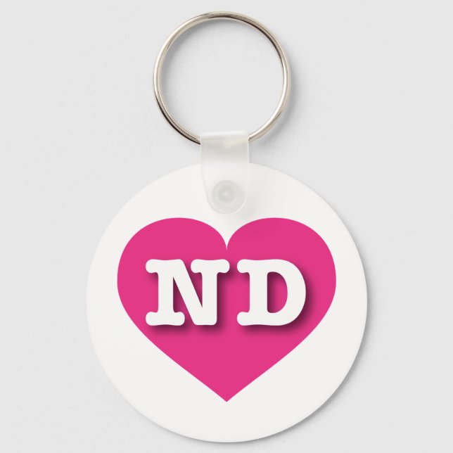 Porte-clés North Dakota Hot Pink Heart - J'aime ND (Recto)