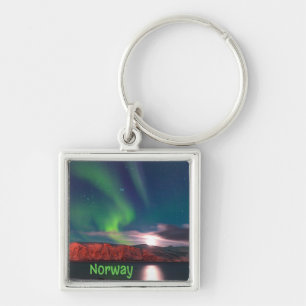 Porte-clés Norvège Lumières nordiques scandinaves Clips rouge