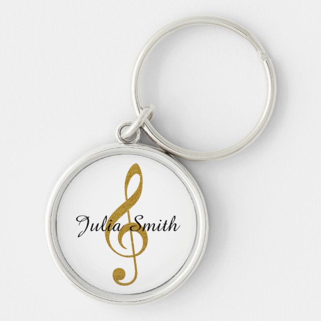 Porte-clés note musicale dorée g-clef personnalisée (Devant)