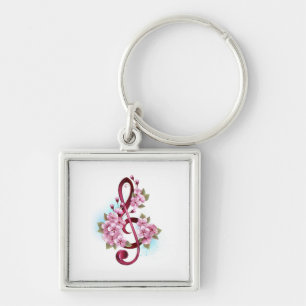 Porte-clés Notes de clef musicale en treble avec des fleurs S