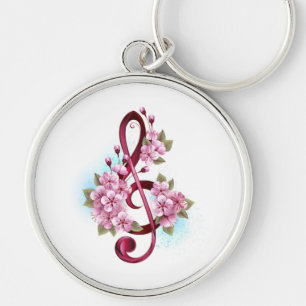 Porte-clés Notes de clef musicale en treble avec des fleurs S