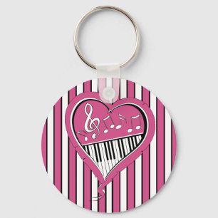 Porte-clés Notes de musique pour piano en rose, noir et blanc