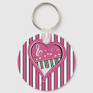 Porte-clés Notes de musique pour piano en rose, noir et blanc