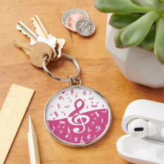 Porte-clés Notes de musique Treble Clef Wave en rose et blanc