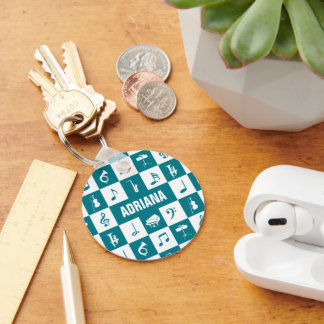 Porte-clés Notes et instruments de musique turquoise et blanc
