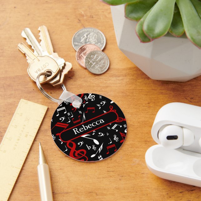 Porte-clés Notes musicales blanches et noires personnalisées (Bureau)