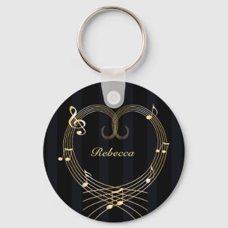 Porte-clés Notes musicales du coeur d'or personnalisées