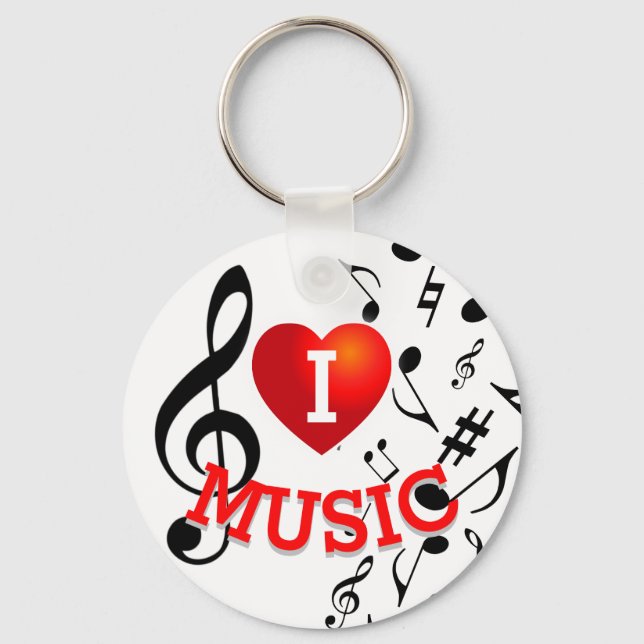 Porte-clés (NOTES NOIRES) I Love (Heart) Music (Recto)