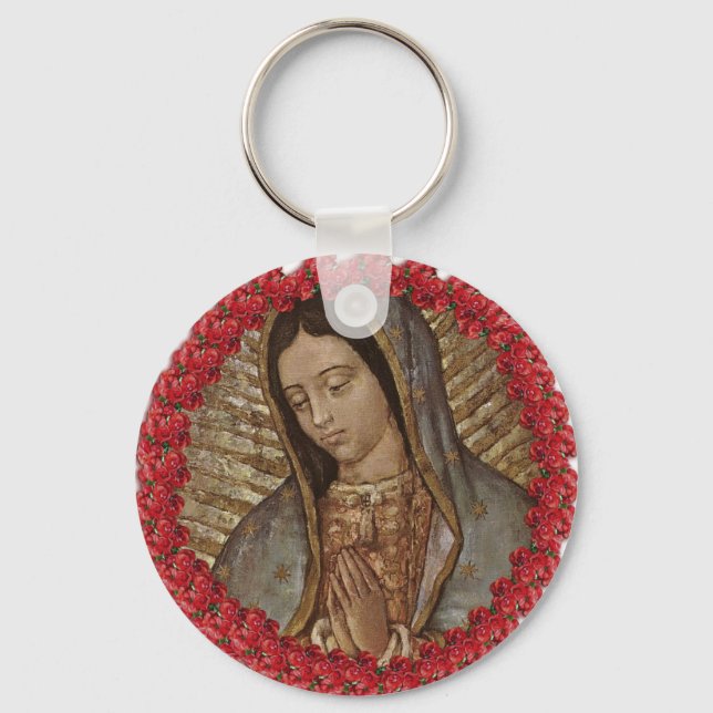 PORTE-CLÉS NOTRE DAME DE GUADALUPE AVEC DES ROSES ESPAGNOLS (Recto)
