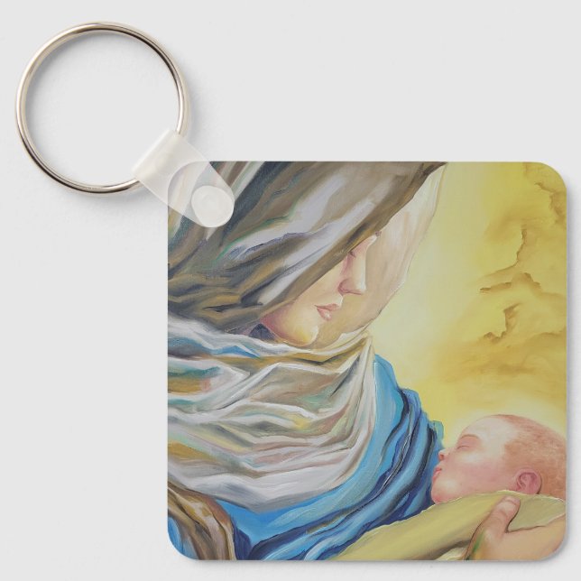 Porte-clés Notre Dame du Silence tenant le bébé Jésus (Recto)