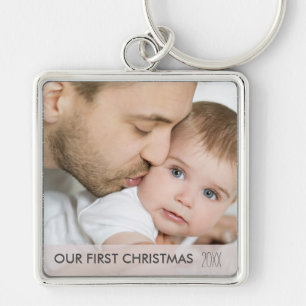 Porte-clés Notre premier Noël 2024 Nouveau papa et photo de b
