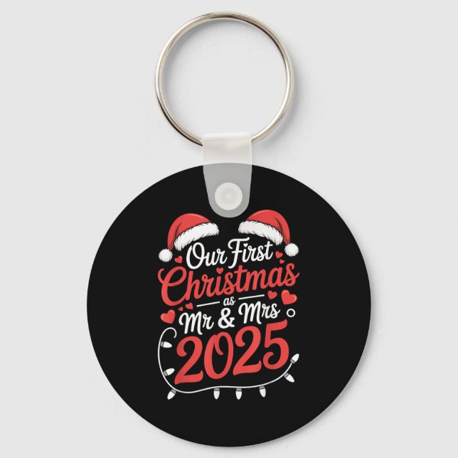 Porte-clés Notre Premier Noël Comme M. Mme 2025 Couples Marié (Recto)