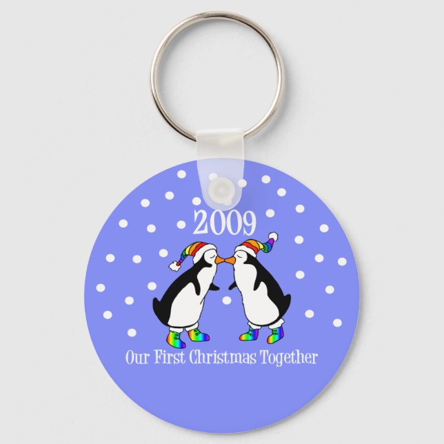 Porte-clés Notre premier Noël Ensemble 2009 (Pingouins GLBT) (Recto)