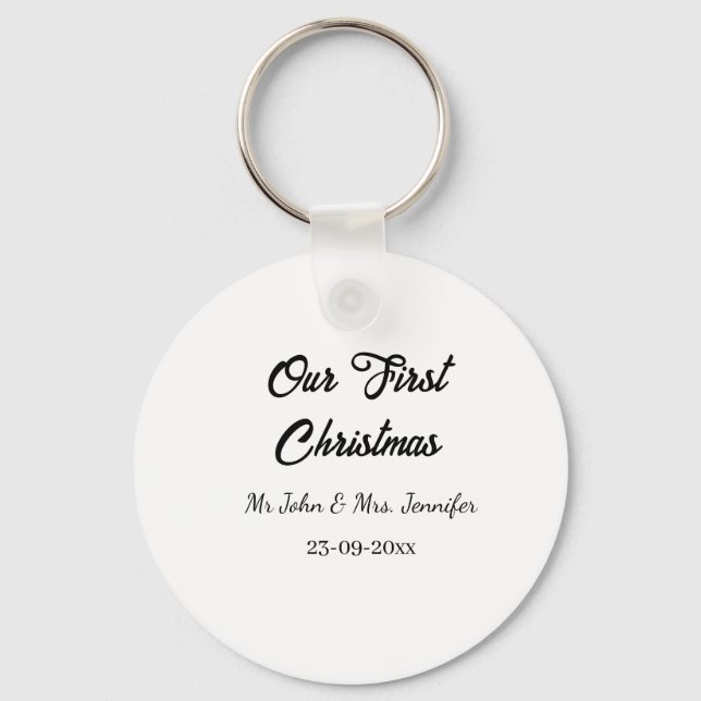 Porte-clés Notre premier Noël, M. et Mme, nom du couple date (Recto)