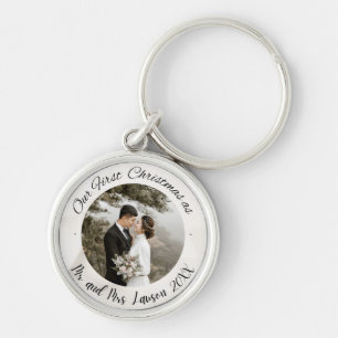 Porte-clés Notre première photo de mariage de Noël élégante