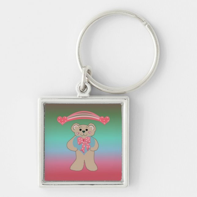 Porte-clés Nounours avec des coeurs (Devant)