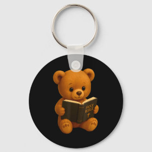 Porte-clés Nounours en peluche lisant une bible chrétienne re