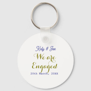 Porte-clés Nous sommes fiancés or violet nom date élégant sim