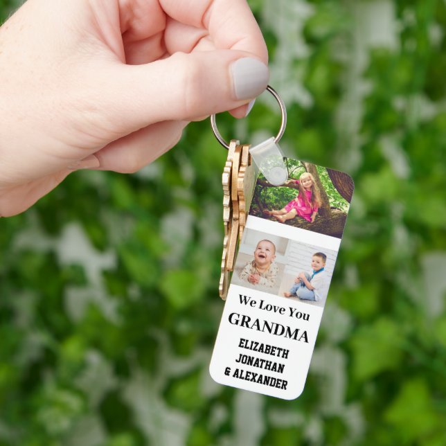 Porte-clés Nous t'aimons Collage photo de grand-mère (main)