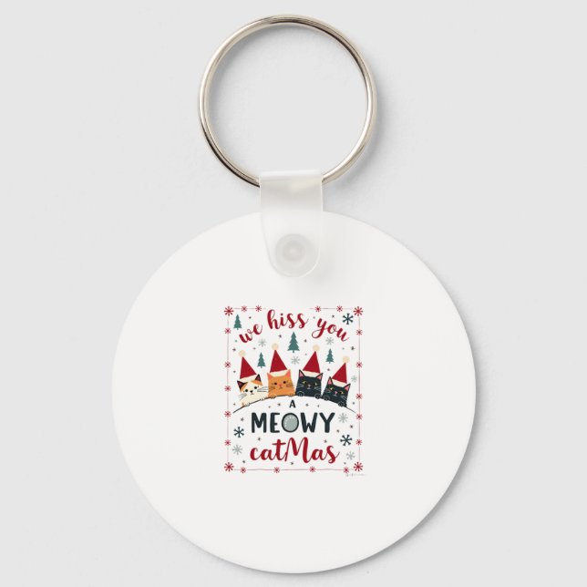 Porte-clés Nous vous sifflons un joyeux Catmas drôle de chat  (Recto)