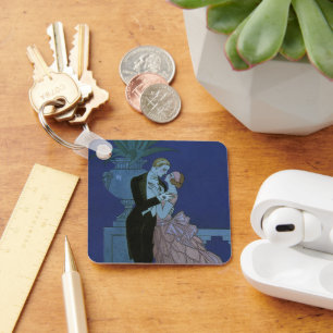 Porte-clés Nouveaux mariés de style Art déco vintage, Oui par