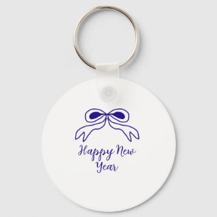 Porte-clés Nouvelle année nom date simple minimal bleu ruban
