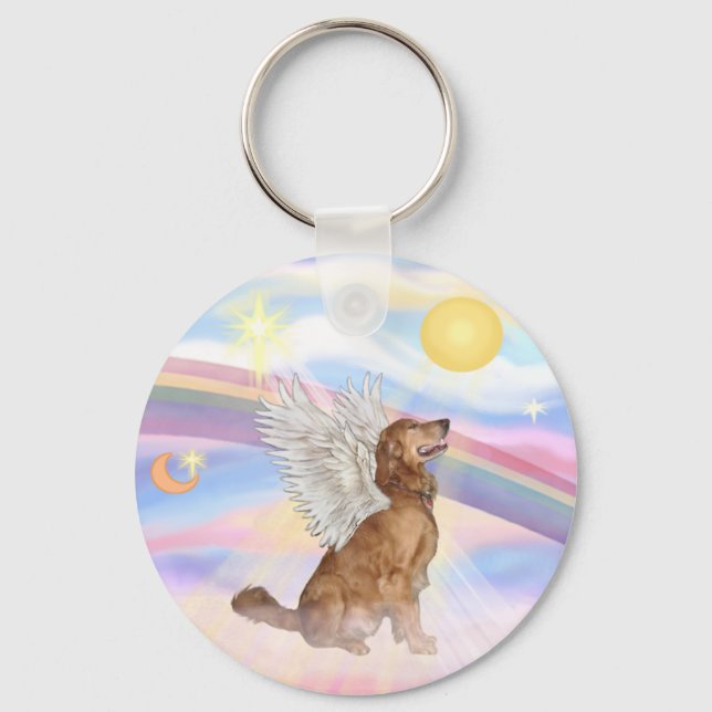 Porte-clés Nuages - Ange Golden Retriever (profil) (Recto)