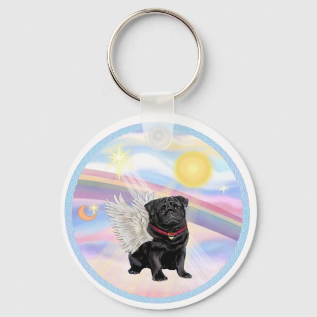 Porte-clés Nuages - Ange Pug Noir (Recto)