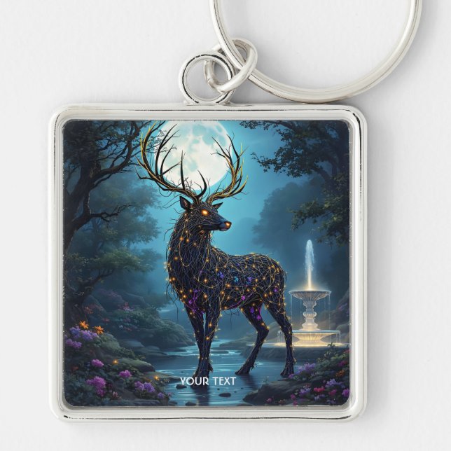Porte-clés Nuit de cerf de lune fantaisiste mignonne (Devant)