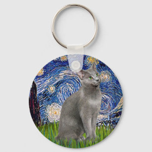 Porte-clés Nuit étoilée - chat bleu russe