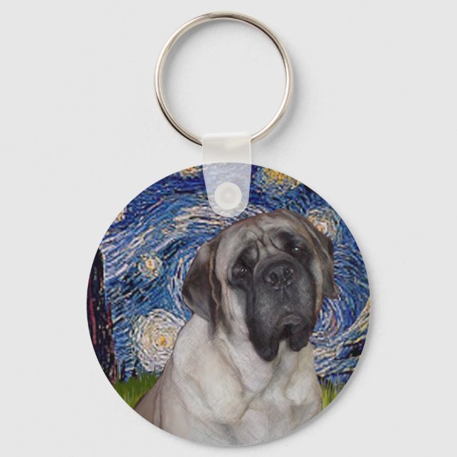 Porte-clés Nuit étoilée - Portrait de Bull Mastiff (Recto)