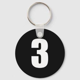 Porte-clés number 3 in white on black button keychain