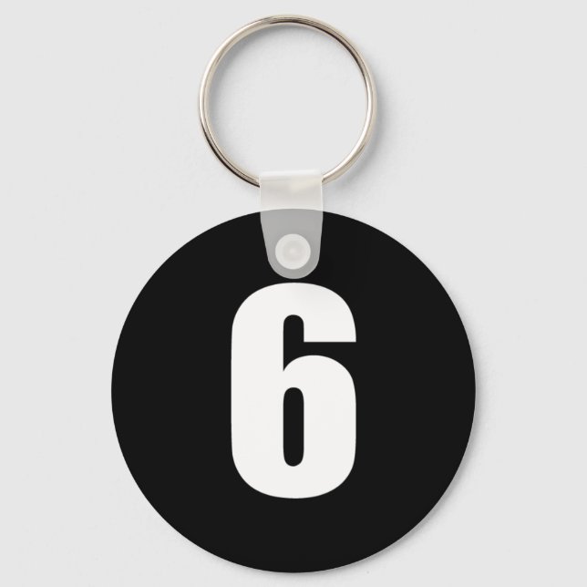 Porte-clés number 6 in white on black button keychain (Recto)