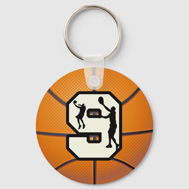 Porte-clés Numéro 9 Basketball et joueur (Recto)